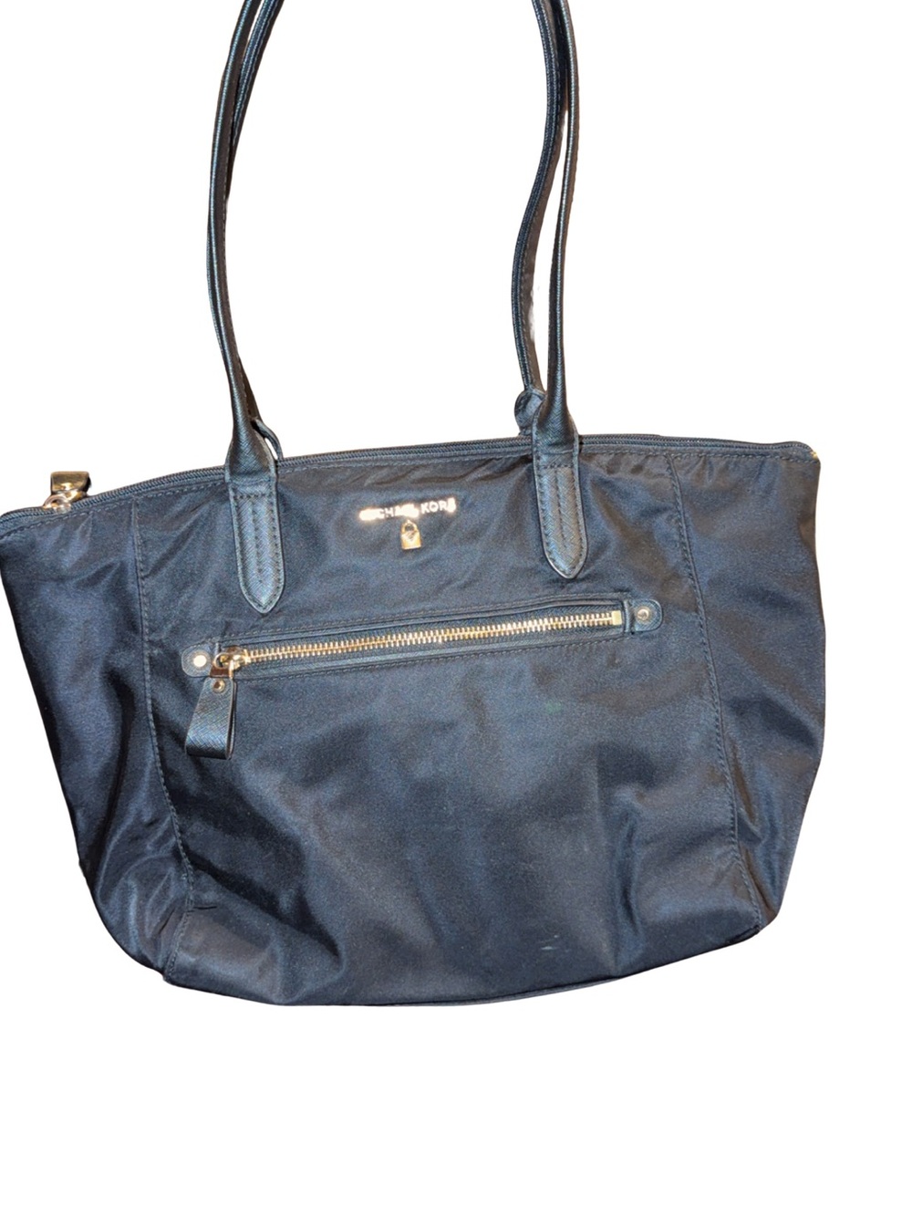 Michael Kors Navy Nylon Tote with Gold Hardware